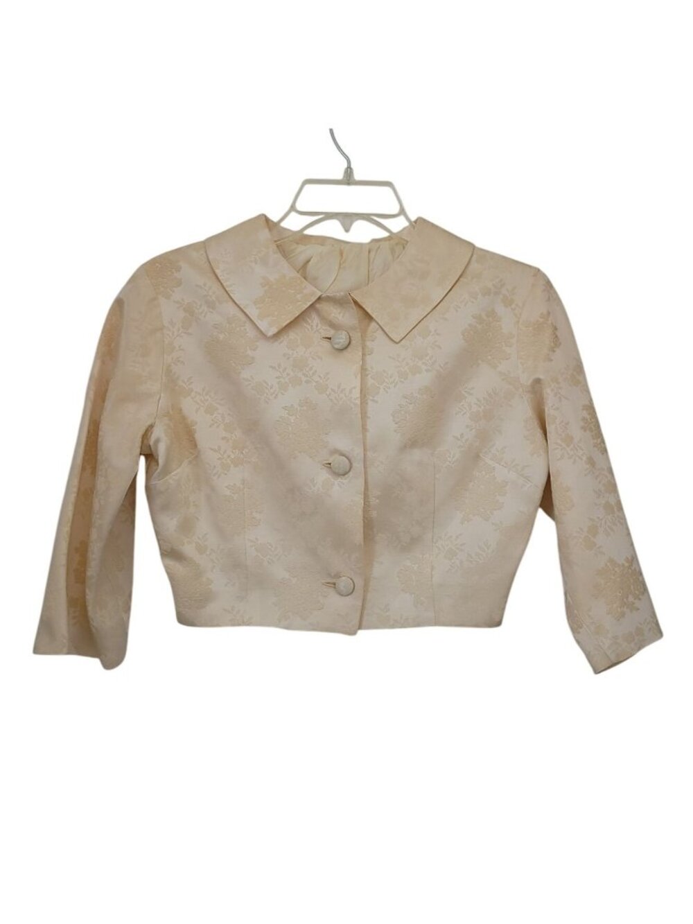 Vintage 50s/60s Ivory Brocade Floral Jacquard Dress & Cropped Jacket Set S/M - Picture 7 of 13